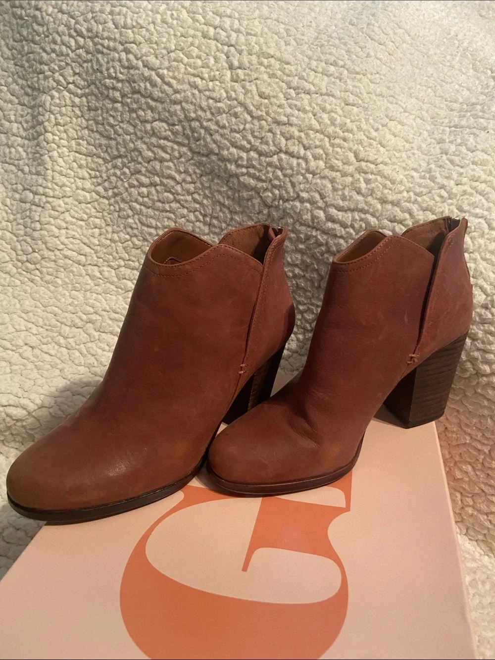 Gianni Bini Brown Leather Block Heel Ankle Booties